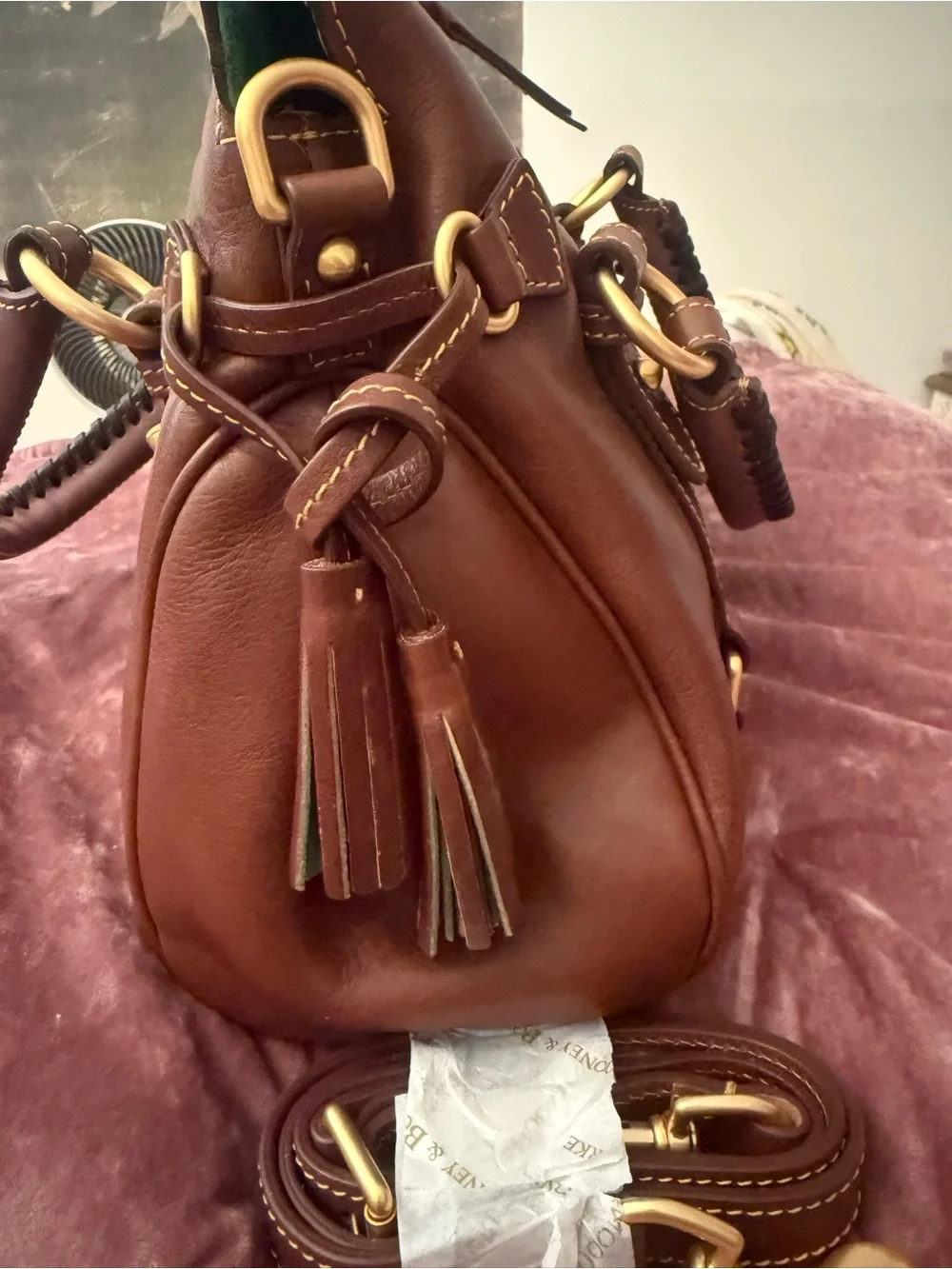 Dooney & Bourke Chestnut Brown Leather Florentine Satchel with Gold Hardware